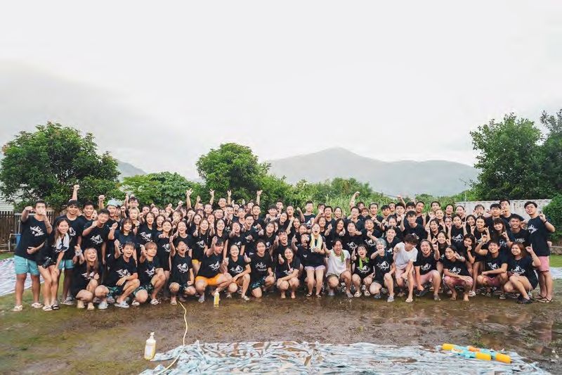 HKU students gathered outside a residential hall