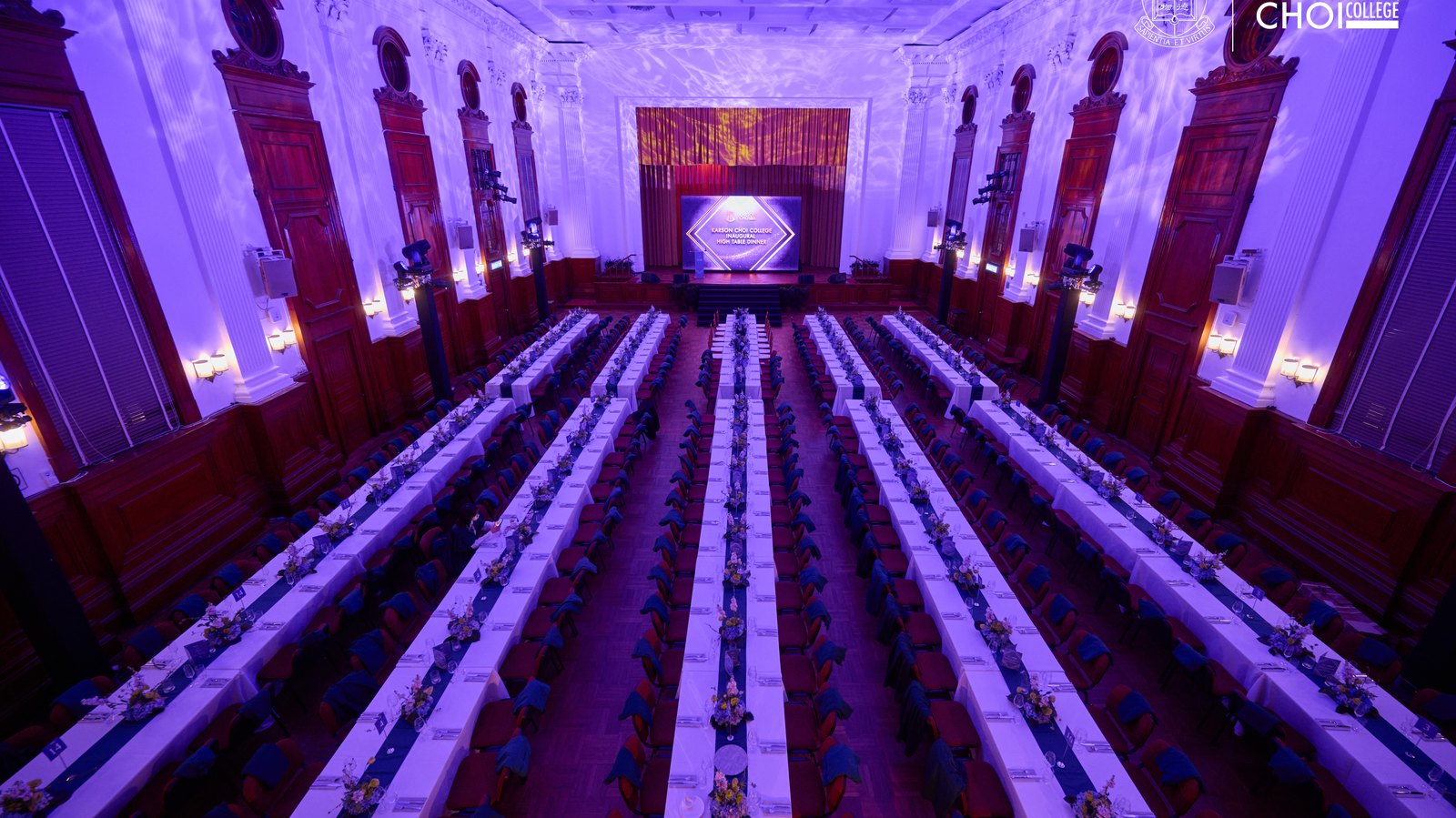 The Loke Yew Hall laid out for the Karson Choi College inaugural High Table Dinner