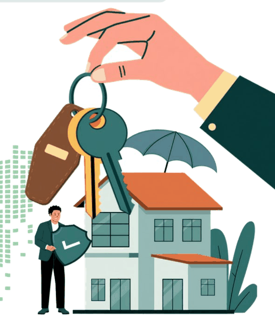 Illustration of a hand holding keys above a house